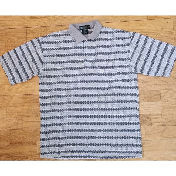 Vtg 90s Blue Oceans Polo Shirt Sz Medium Mens Cream Brown Preppy Pocket Stripe - Picture 1 of 12